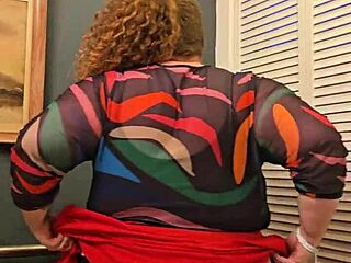 Horny bbw secretary flashes massive natural tits and panties