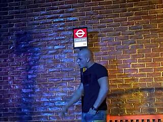 this busty blonde slut in heels and stockings gets roughly pounded at the outdoor bus stop