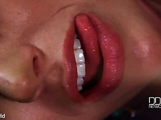 Russian Brunette With Brown Eyes Bangs Shaved Pussy Using Huge Banana