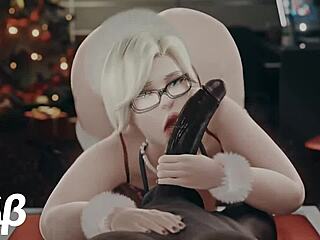 Mercy Christmas HANDJOB with BIG ASS and MONSTER COCK