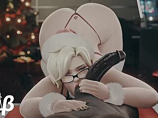 Mercy Christmas HANDJOB with BIG ASS and MONSTER COCK