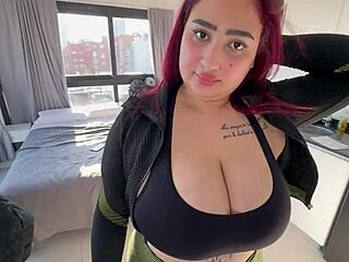 petite latina redhead fucks trainer and takes facial cumshot