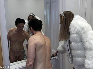 Tall findom slaps and spits on humiliated slave during training