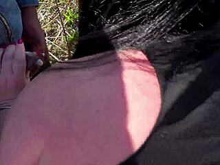 bbw slut sucks stranger cocks outdoors in private rough play