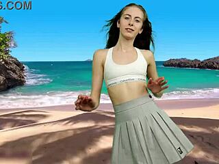 curvy teen dances panty-free on beach