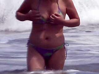 Beautiful horny Latina wife demands beach sex as cuckold husband watches