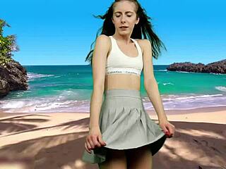 curvy teen dances panty-free on beach