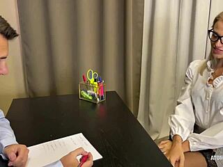 slutty wife deepthroats for facial to land secretary job