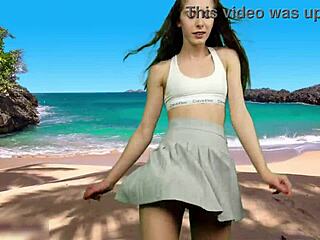 curvy teen dances panty-free on beach