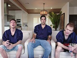 Best Friend Gang Pounds Teen Pussy for Gamenight Snack!
