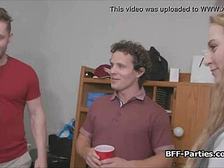 Dorm foursome blowjob orgy explodes wildly