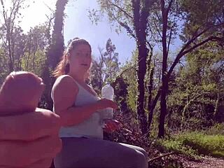 Exhibitionist milf seduced for outdoor suck fuck and facial cumshot