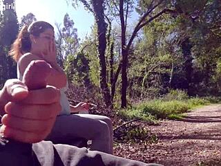 Exhibitionist milf seduced for outdoor suck fuck and facial cumshot