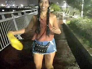 leyne rodriguez kneels for best friend blowjob in pouring rain