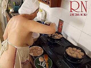 Naked Regina Noir Cooks Kitchen Maid Style Full Exposure!