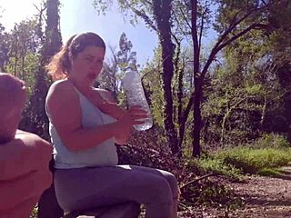 Exhibitionist milf seduced for outdoor suck fuck and facial cumshot