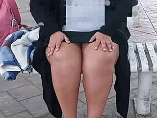 horny latina bbw beruka stuffs huge pussy toy outdoors in park