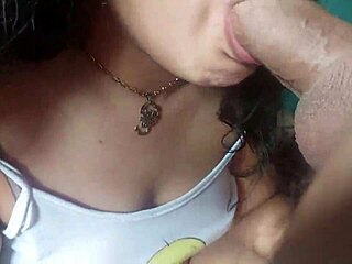 Latina teen deepthroats massive cock and gulps every drop passionately