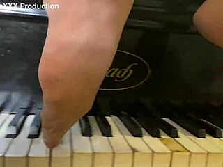 monika fox teases shaved pussy and pierced nipples at piano