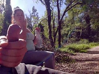Exhibitionist milf seduced for outdoor suck fuck and facial cumshot
