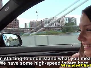 Picked up cute freckled hitchhiker teen bent over outdoors