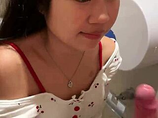 cute 18yo asian teen sucks huge load in public toilet restroom