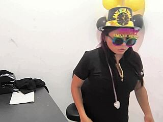 horny latina nurse preps anal plug for office butt play