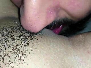 brunette milf's juicy swollen pussy gets licked in homemade cunilingus