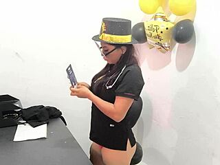 horny latina nurse preps anal plug for office butt play