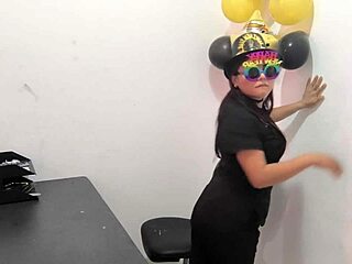 horny latina nurse preps anal plug for office butt play