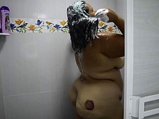 Big Titted Chubby Latina Splashes In Shower