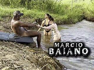 two hot babes gangbanged outdoors by the river creampie orgy