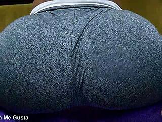 gym babe's hard round ass cameltoe strains tight spandex