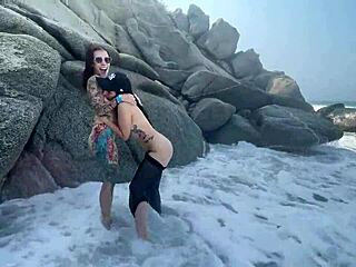 two bitches fuck lucky guy beachside
