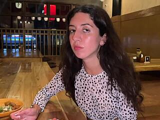 Cum Blast on Teen's Face at Sushi Bar - She Devours Rolls Covered!