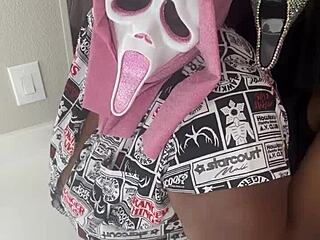 Halloween party break for horny ebony big tits creampie pounding?