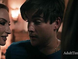 two milfs hit adult cinema for wild gangbang spree