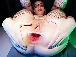 brunette teen gapes asshole with eggplant toy doggystyle farting closeup