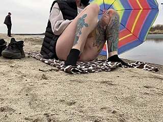 Beach Masturbation Lesbians Shaved Pussies Toys Orgasm Public Fuck!