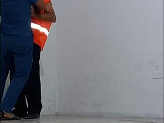Hey cleaner, nurse seduces you for standing office fuck!