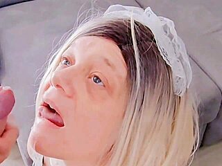 depraved french maid gets massive facial cumshot