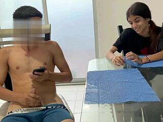 Big tits goddess catches stepbro jerking offers workout domination 💦😈