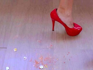 crushing makeup with red high heels fetish