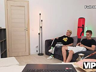 MILF Tutor Fucks Two Dorm Studs in Stockings