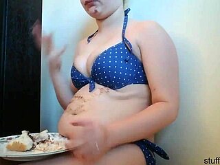 Chubby Teen Devours Messy Belly Cake In Bikini Fetish
