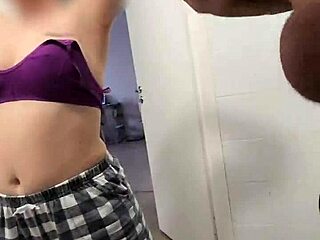 stepsis teases stepbro jerking off over her shower tits