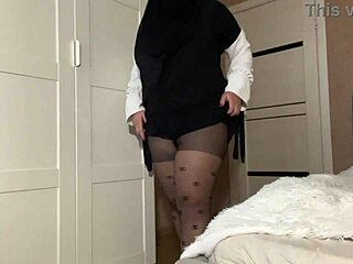 milf in hijab teases with pantyhose curves