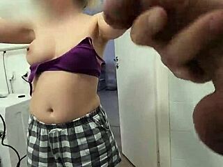 stepsis teases stepbro jerking off over her shower tits