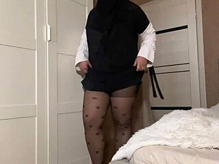 milf in hijab teases with pantyhose curves