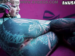 tattooed skinny slut fists gaping asshole with huge anal toys